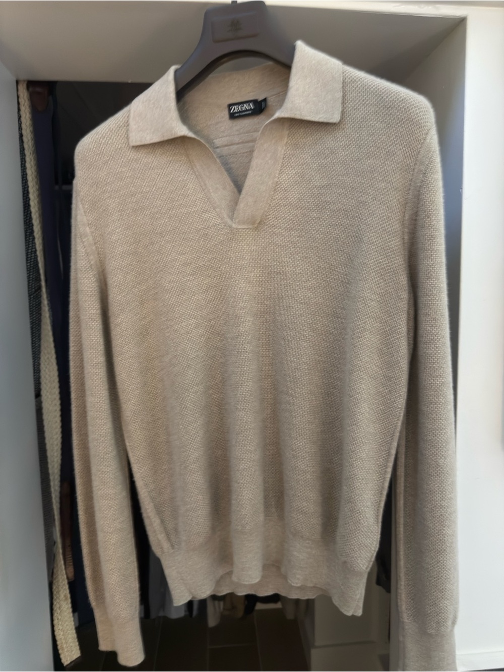Zegna Men's Beige Polo-Knit Sweater Polo